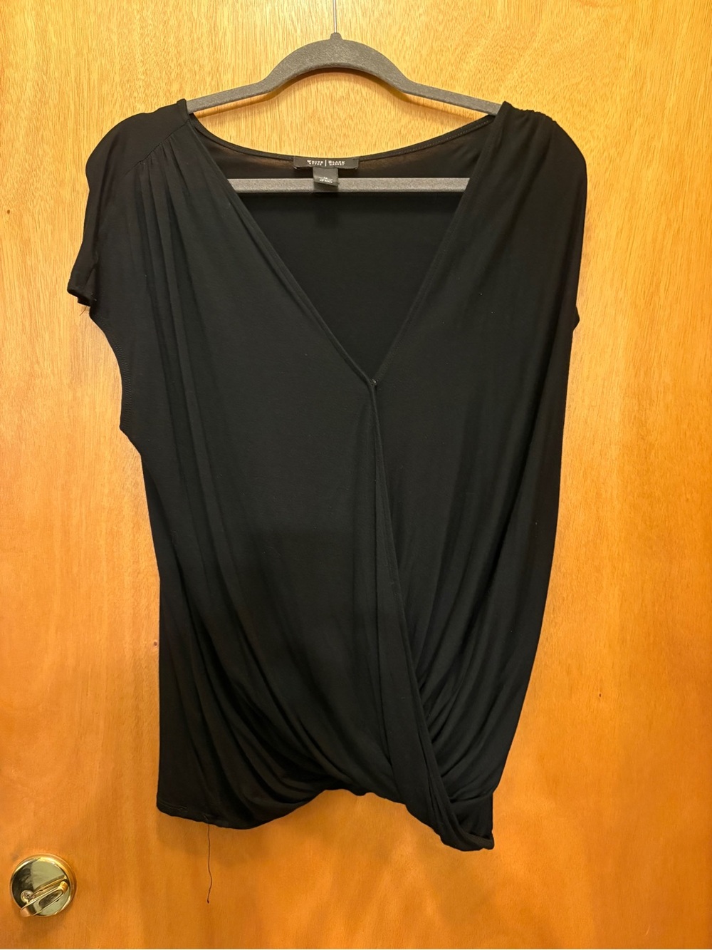 White House Black Market Black Draped Wrap-Front Short Sleeve Top